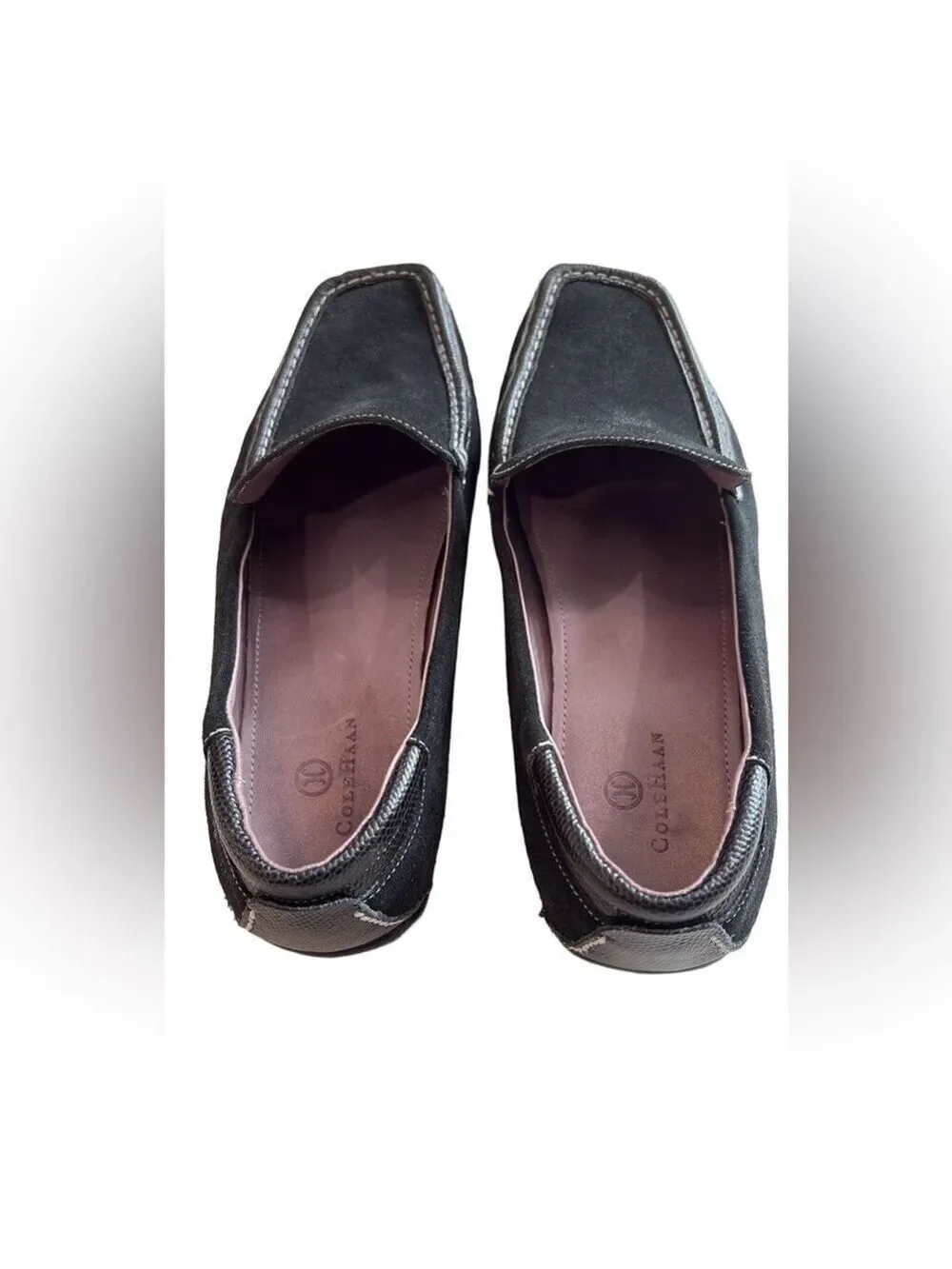 Cole Haan Size 10B black suede and textured leather loafers. Classic academia